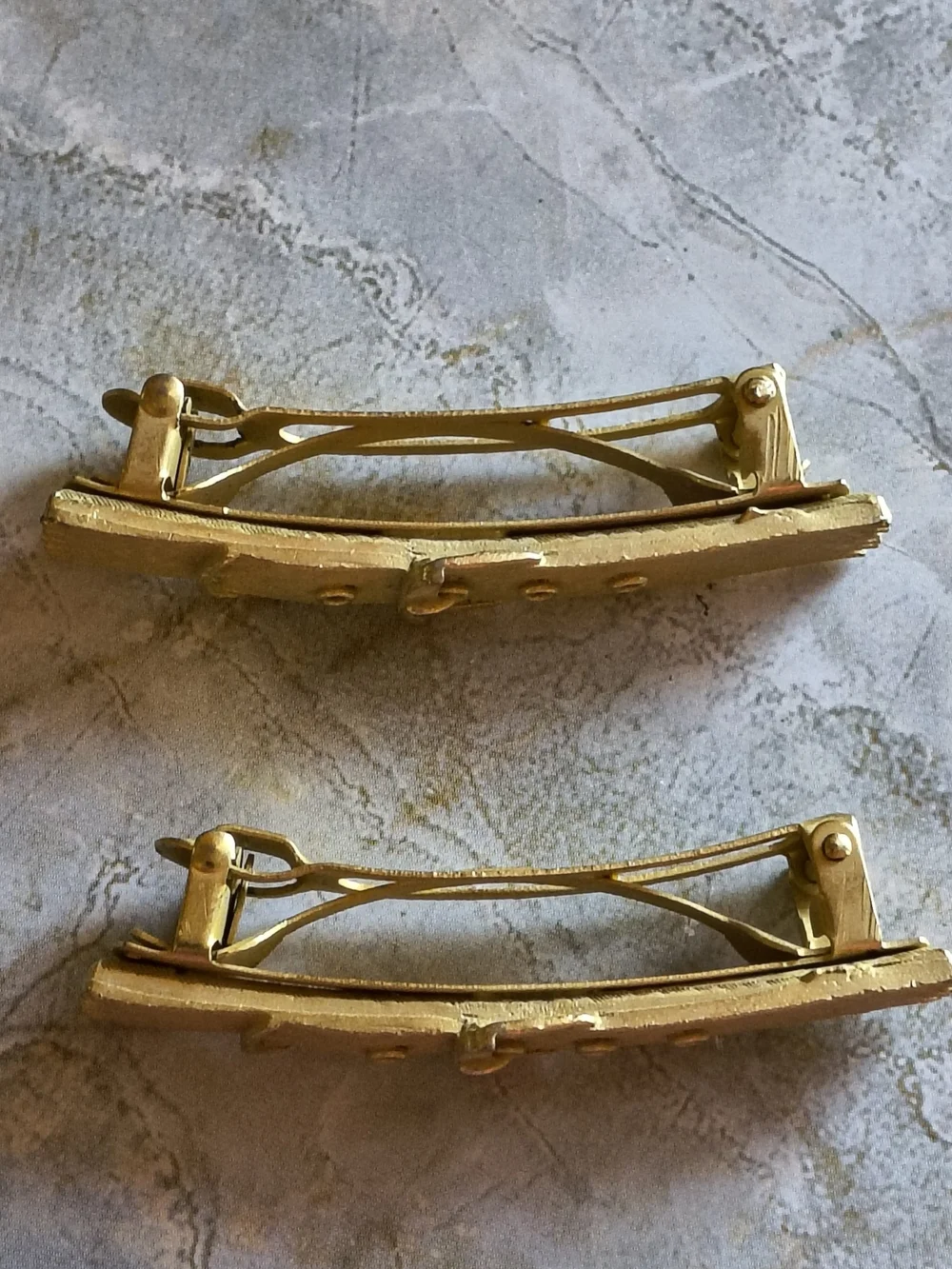 Vintage French Otomatic Gold-tone Buckle Hair Clips
